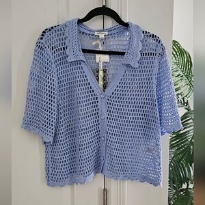 Ultra Pink Light Blue Crochet Top